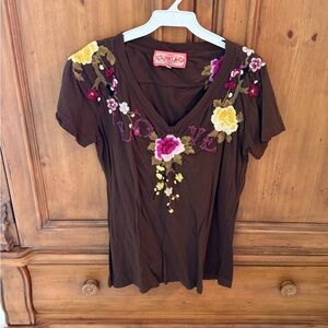 Johnny Was CottonBrown Floral Embroidered Women's Top. New but no tags.